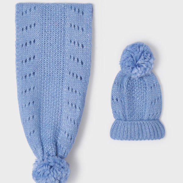 Knit Hat and Scarf Set - Blue