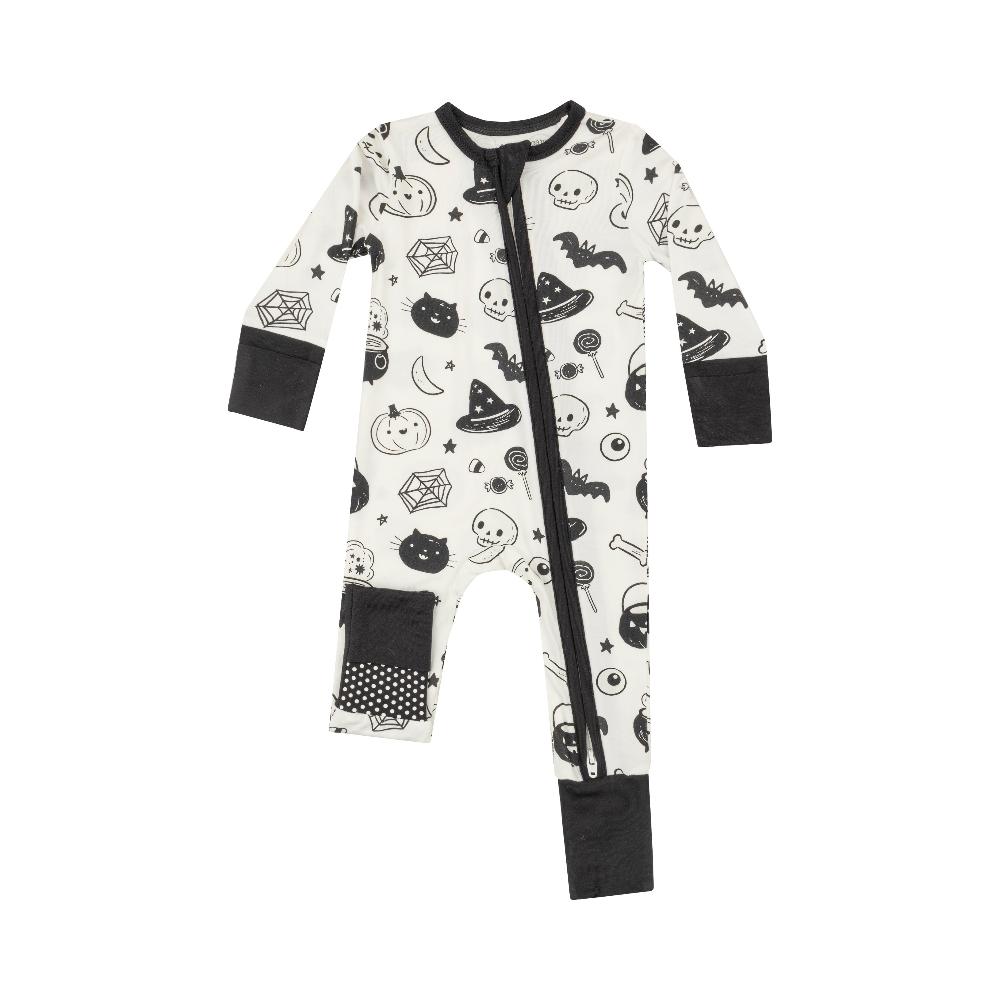 2 Way Zipper Romper - Black & White Halloween