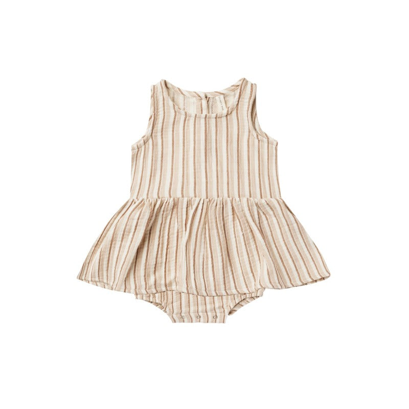 Skirted Tank Romper - Latte/Clay Stripe