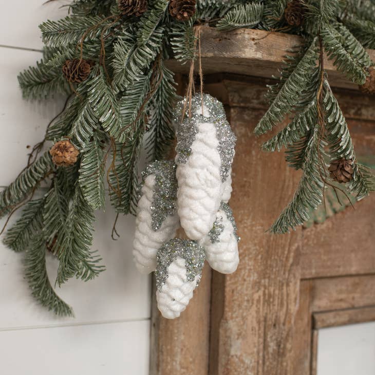Silver Glittery Pinecones Ornament- 18"