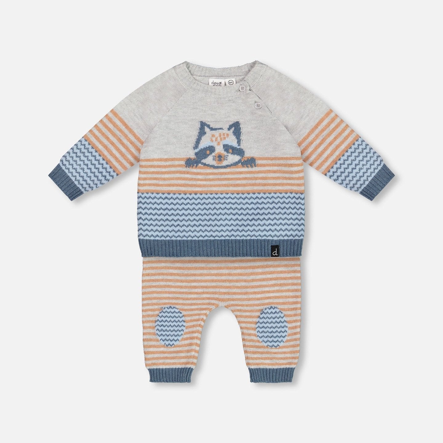 Baby Jacquard Knit Pant Set - Oatmeal/Raccoon