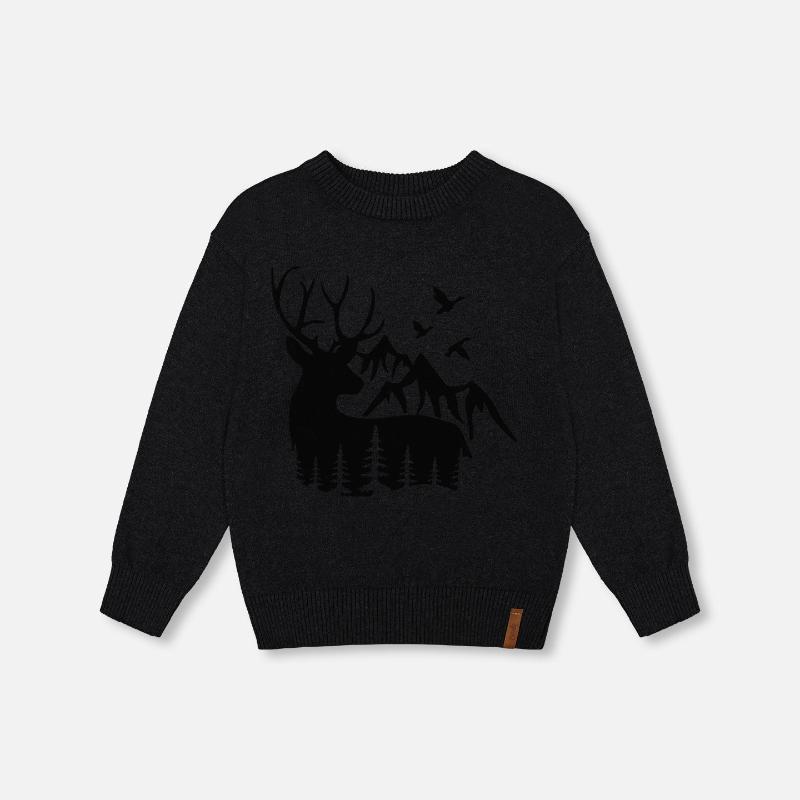 Boys Deer Print Sweater - Anthracite