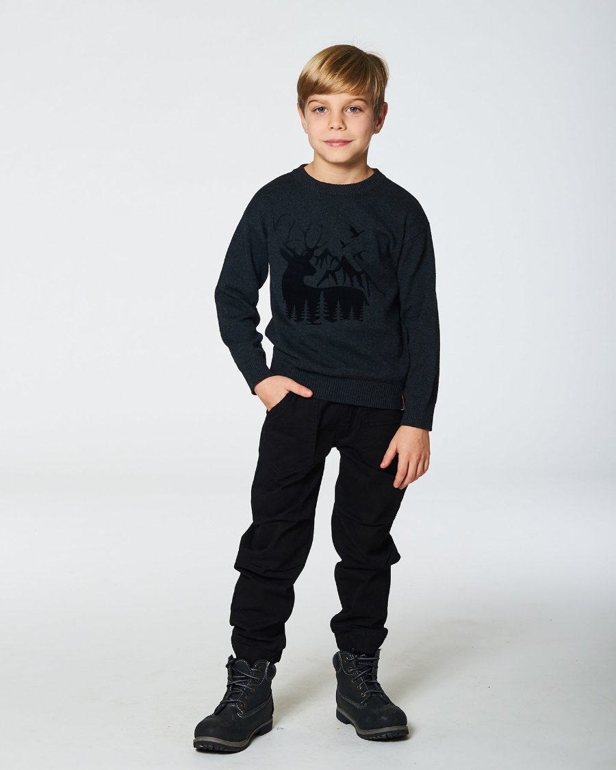 Boys Deer Print Sweater - Anthracite