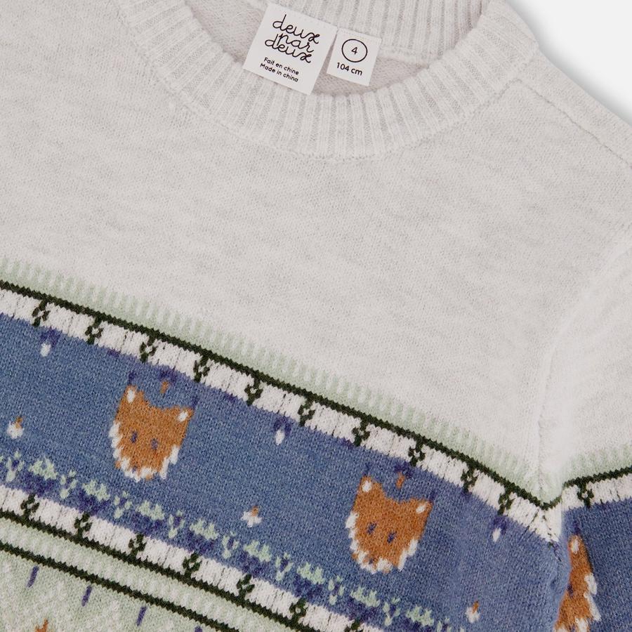 Boys Jacquard Sweater W/Fox - Oatmeal