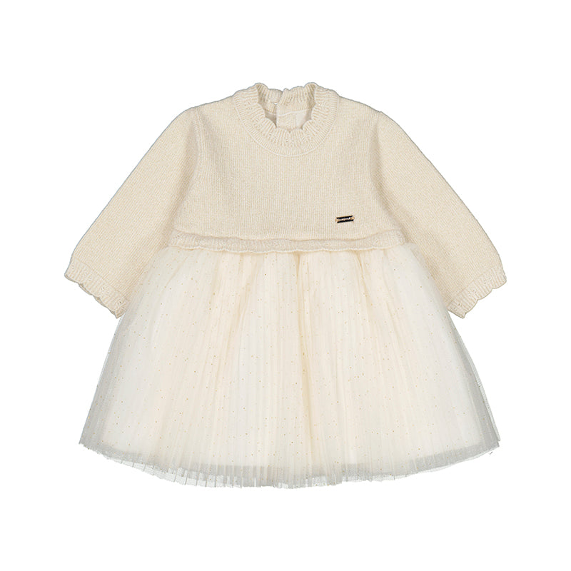 Infant Knit Tulle Dress - Champagne
