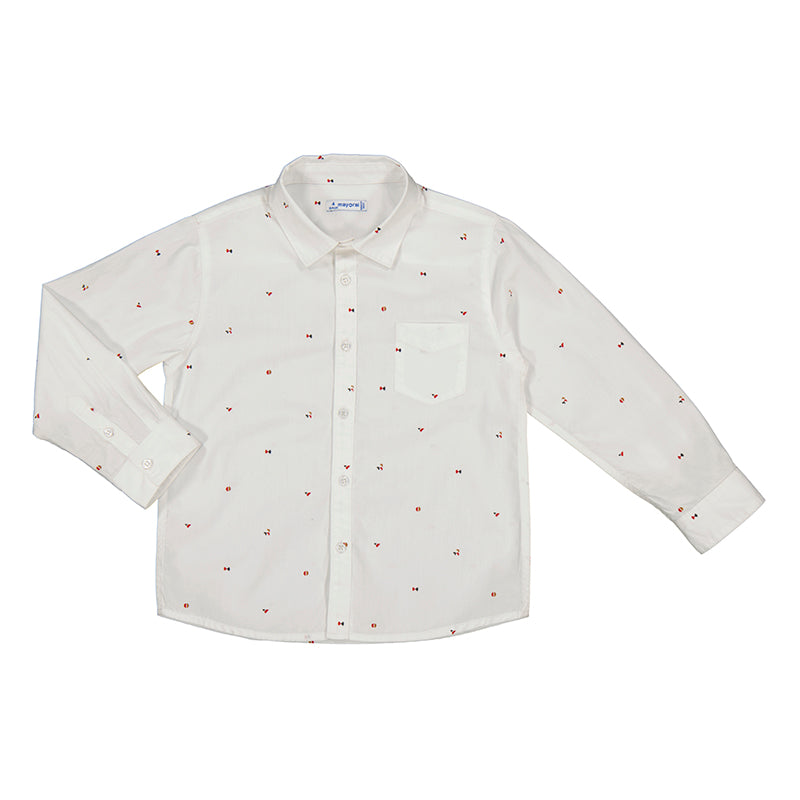 Boys L/S Button Down Shirt - White/Festive