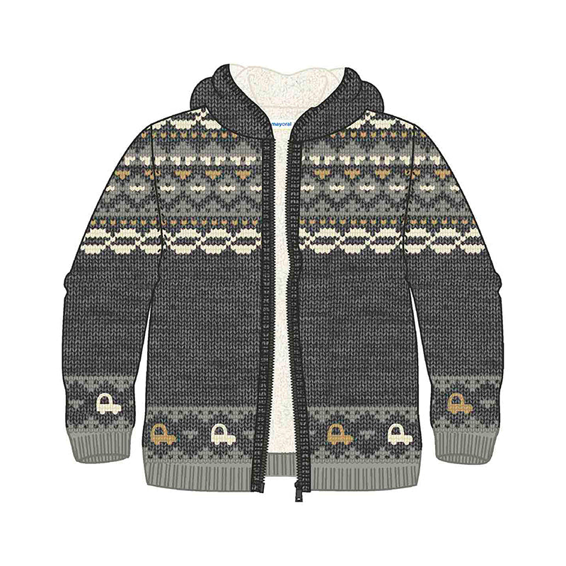 Baby Boy Knit Fleece Zippered Jacket - Charcoal