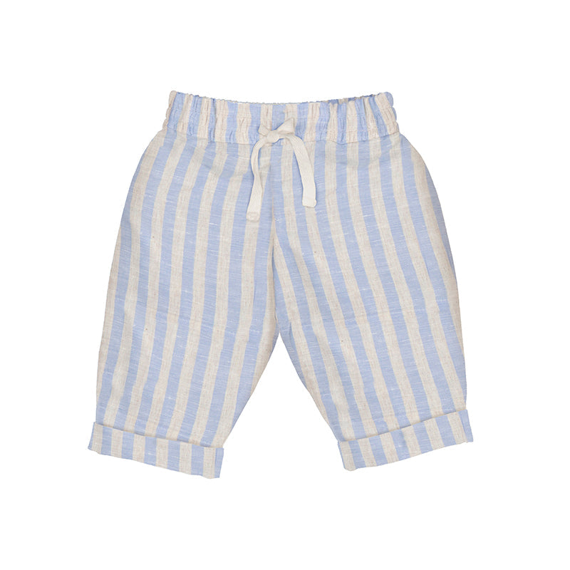 Infant Boy Striped Linen/Cotton Trousers - Light Blue