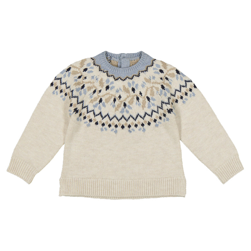 Baby Girl Sweater - Stone/Light Blue