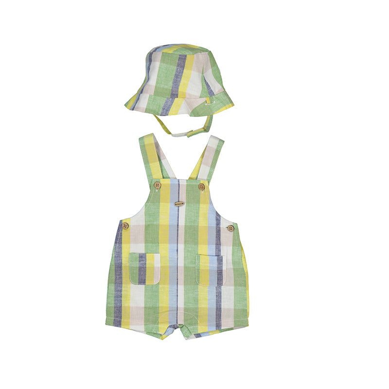 Plaid Overall Short w/Hat Set - Kale