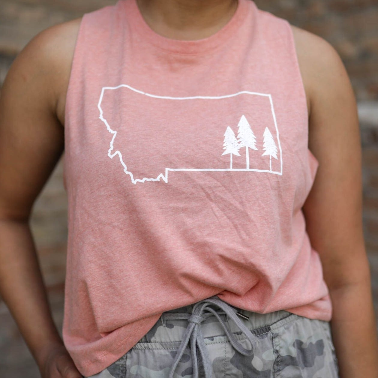 Montana Tree Outline Cropped Tank - Heather Sunset - The Montana Scene