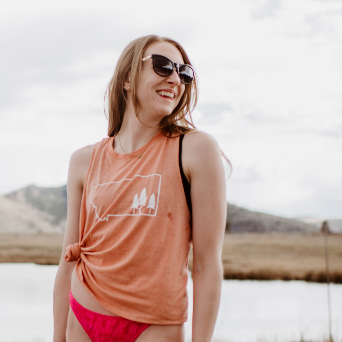 Montana Tree Outline Cropped Tank - Heather Sunset - The Montana Scene