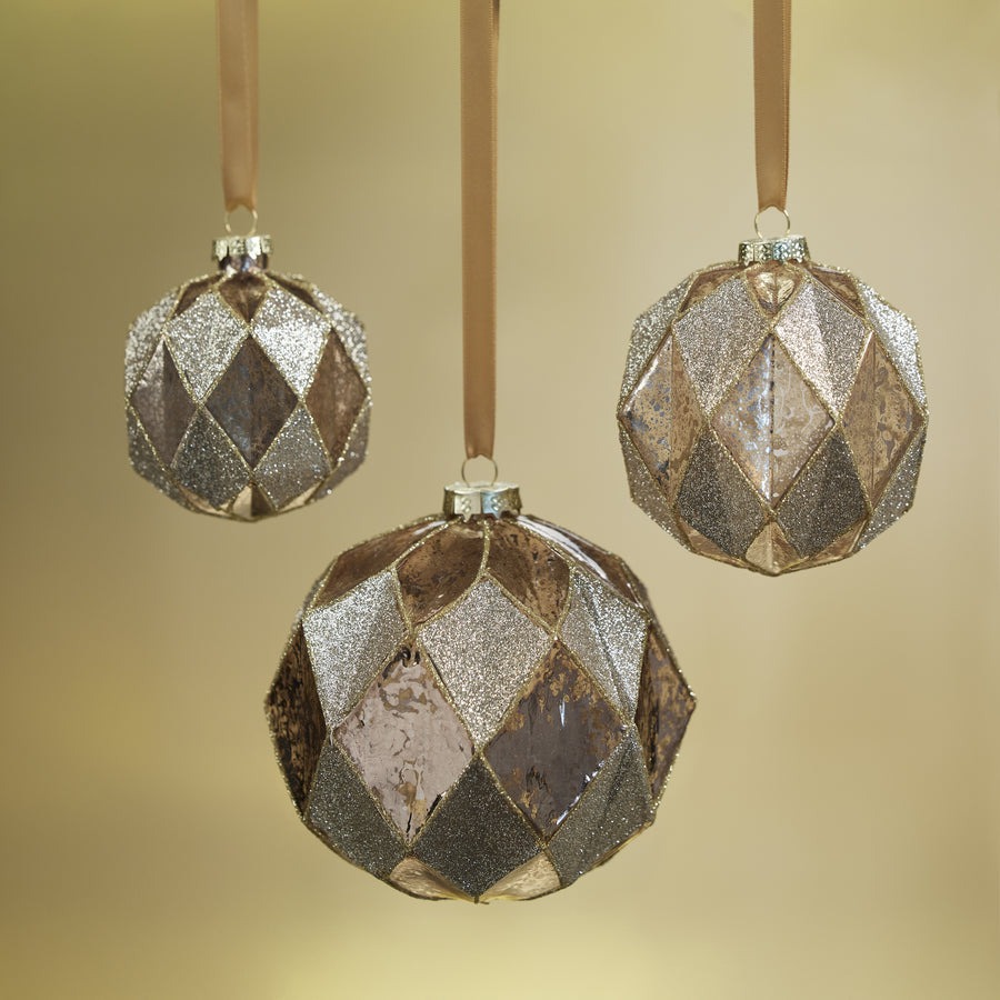 Harlequin Glass Ornament- Gold Blush