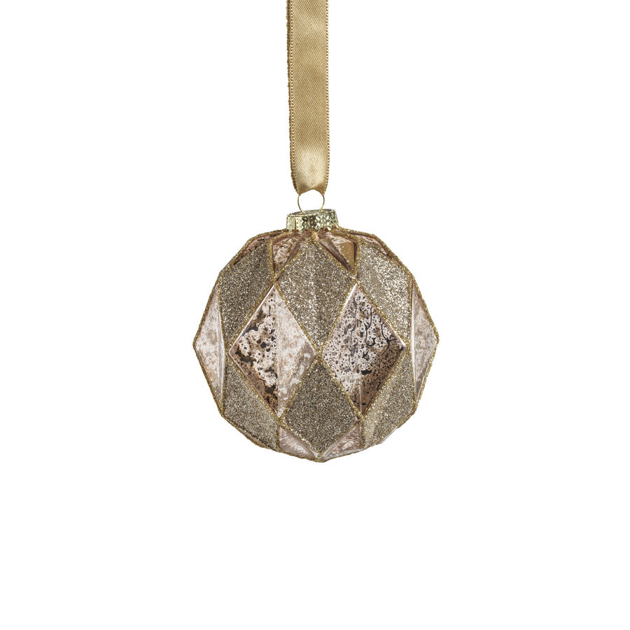 Harlequin Glass Ornament- Gold Blush