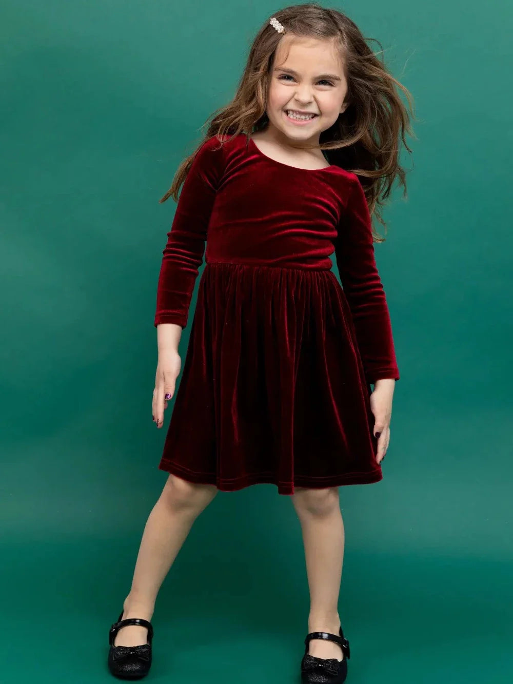 Baby and Girl Velvet Twirl Christmas Dress - Ruby