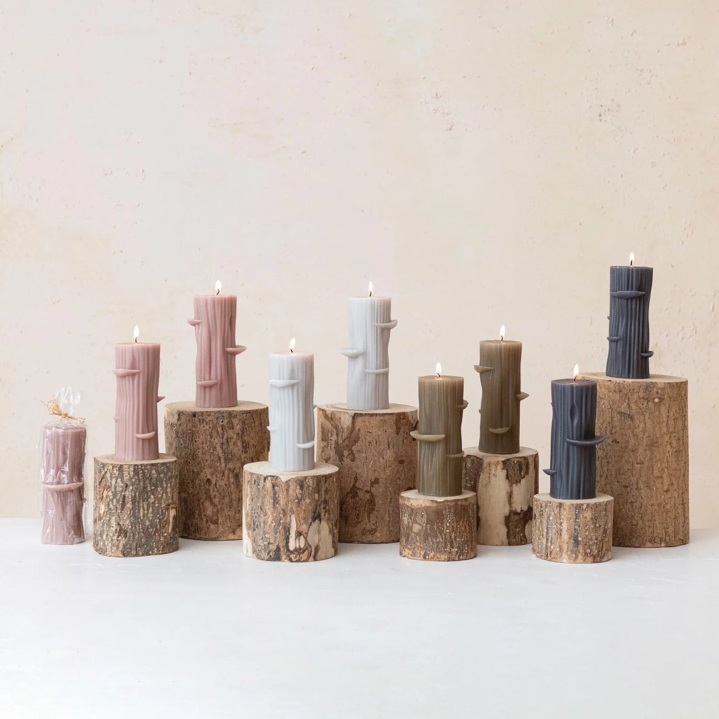 Unscented Log Shaped Candle w/ Mushrooms