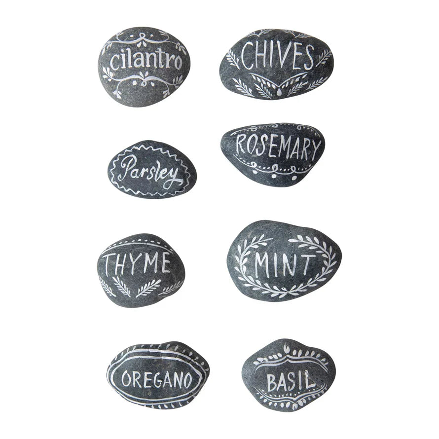 Hand Painted Natural Stone Herb Garden Markers