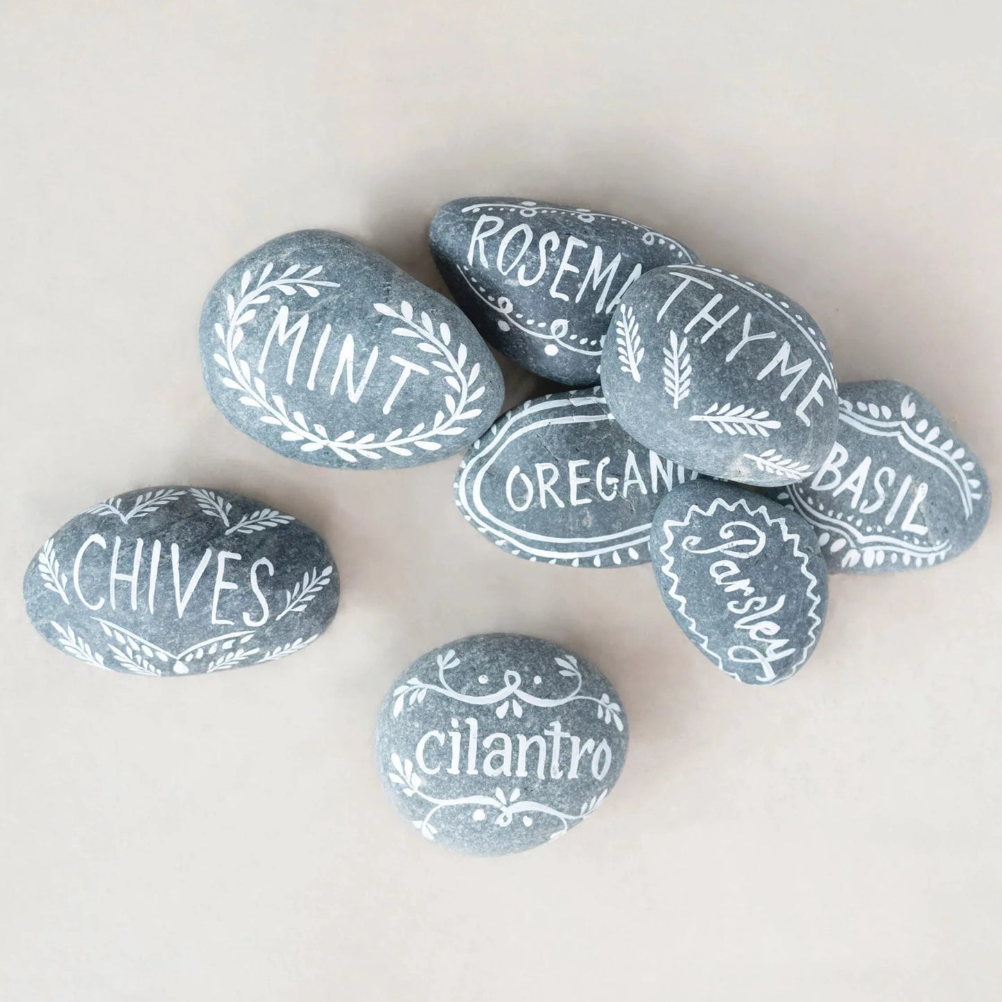 Hand Painted Natural Stone Herb Garden Markers