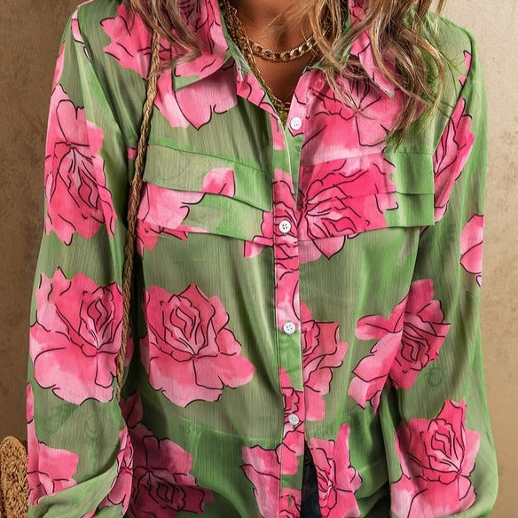 Floral Print Pleated Detail Puff Sleeve Shirt