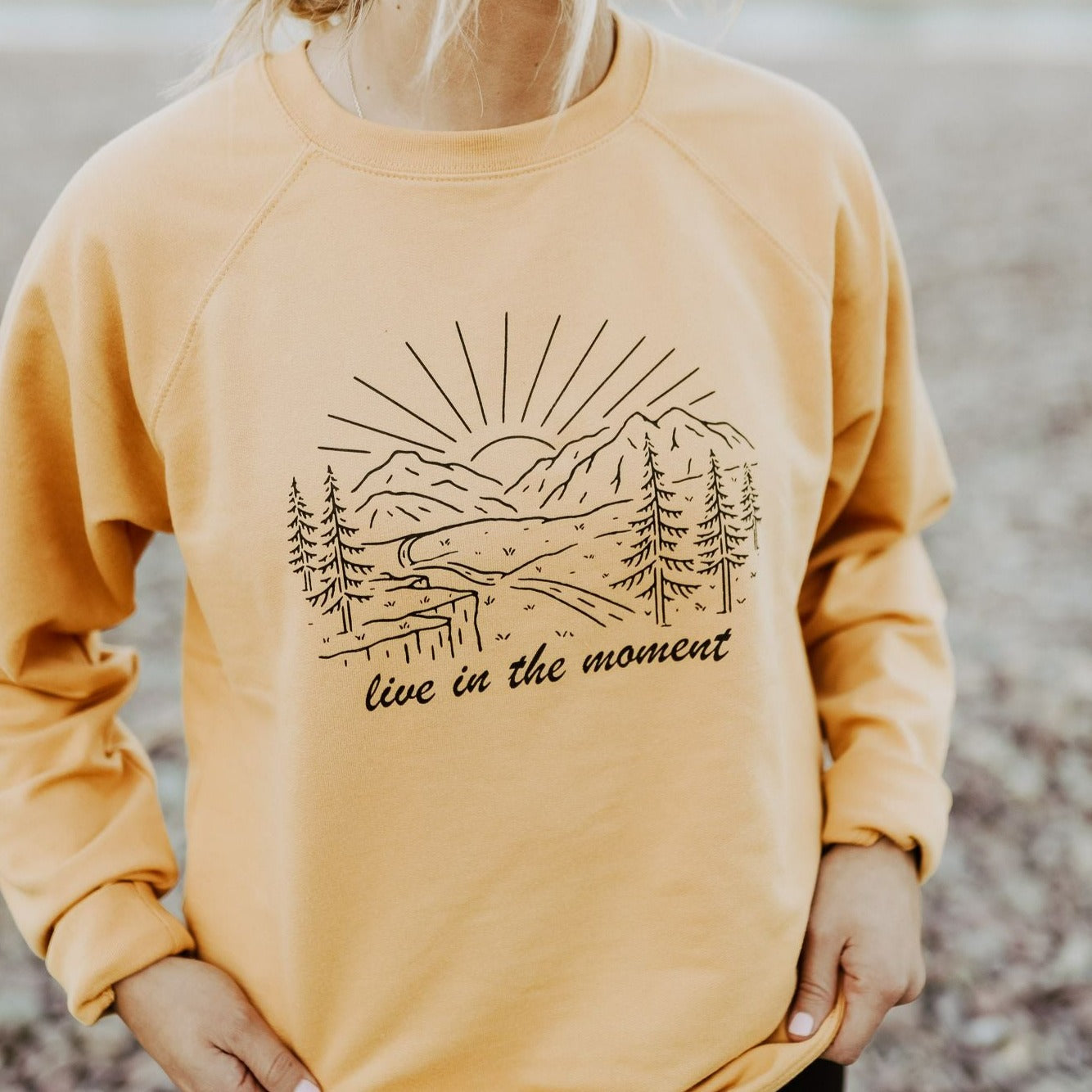 Live in the Moment Unisex Pullover - Mustard - The Montana Scene