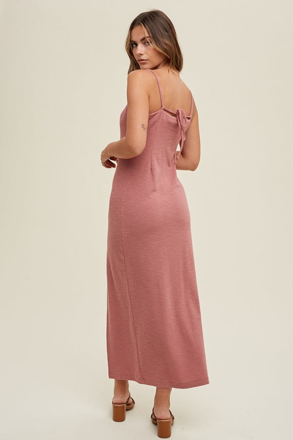 Slub Midi Dress w/ Self Tie Back