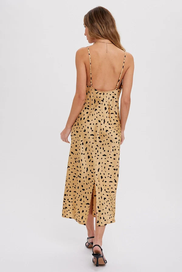 Dalmatian Print Cowl Neck Slip Dress