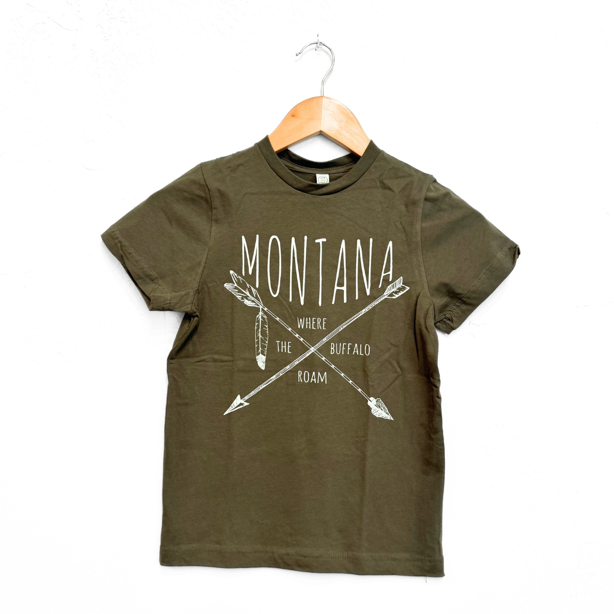 Montana Where Buffalo Roam Kids Tee - Dark Olive