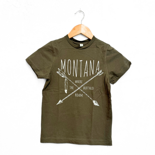 Montana Where Buffalo Roam Kids Tee - Dark Olive