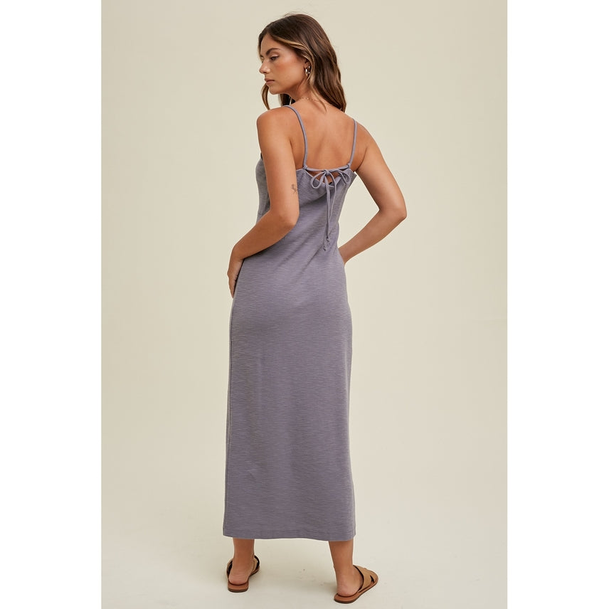 Slub Midi Dress w/ Self Tie Back