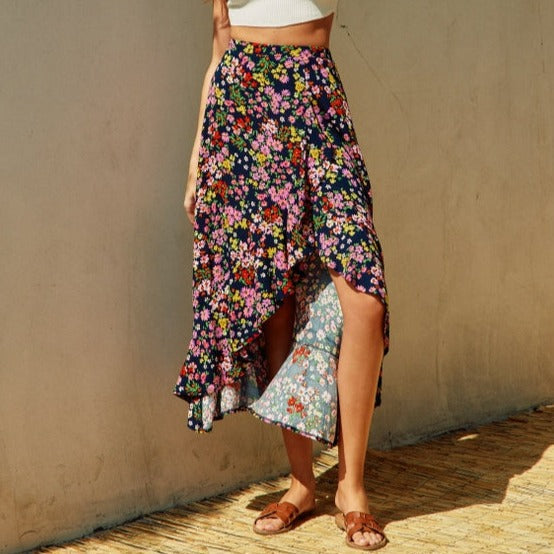 Full Bloom High Low Ruffled Hem Skirt