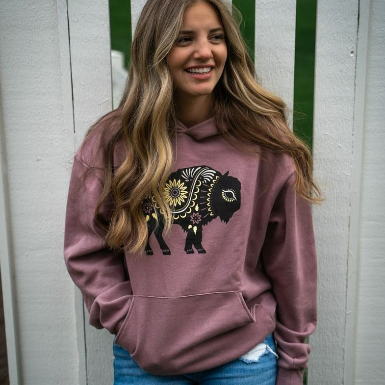 Floral Bison Unisex Hoodie - Orchid - The Montana Scene