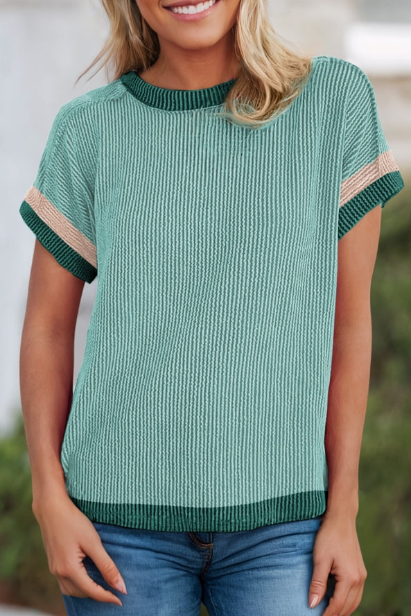 Textured Colorblock Round Neck T-Shirt