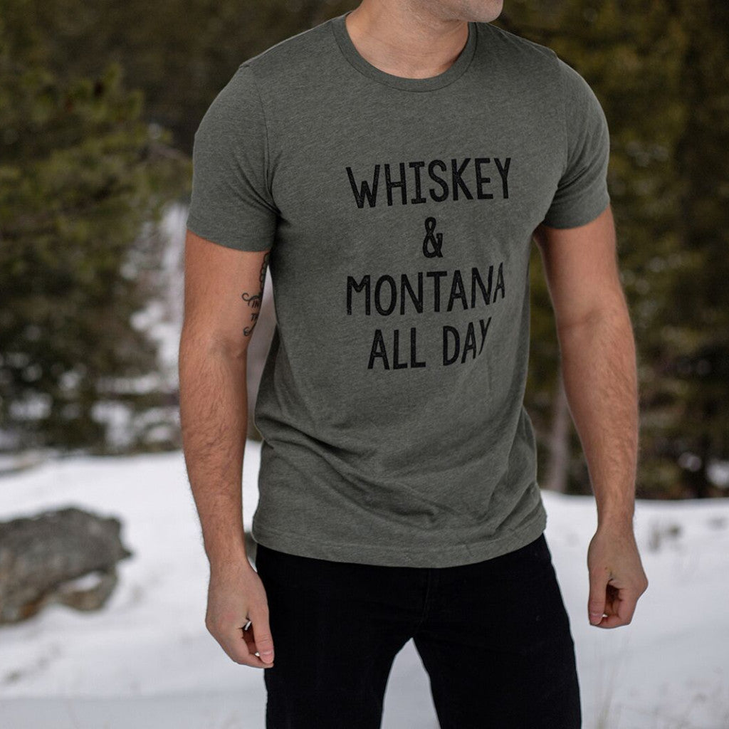 Whiskey & Montana All Day Unisex Tee - Military Green - The Montana Scene