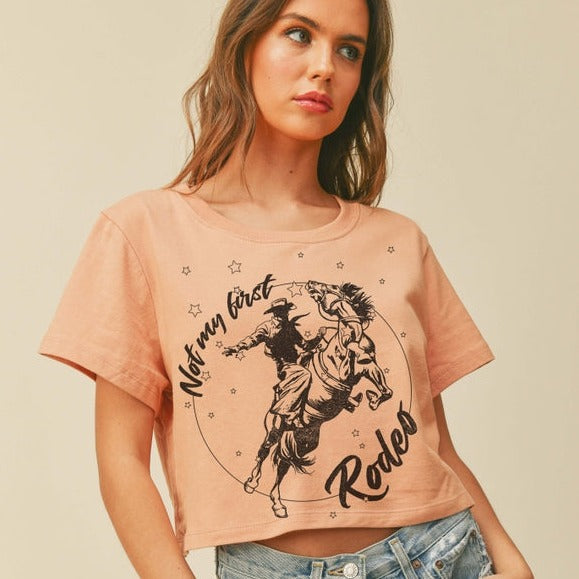 Not My First Rodeo Cowboy Graphic Short Crop Tee