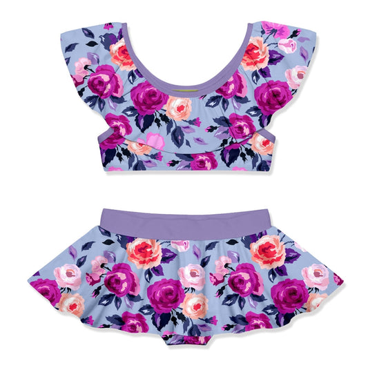 Girls Rose Ruffle Skirted Bikini Swimsuit