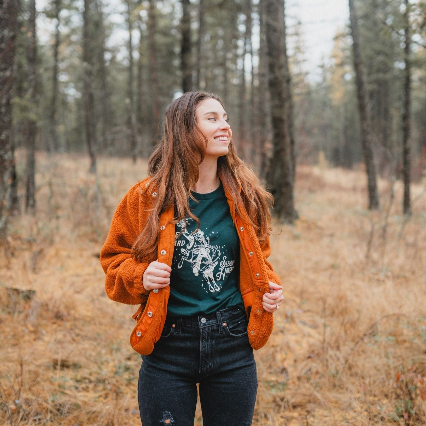 Ride Hard Sleigh Harder Unisex Tee- Pine Green - Discontinued - The Montana Scene