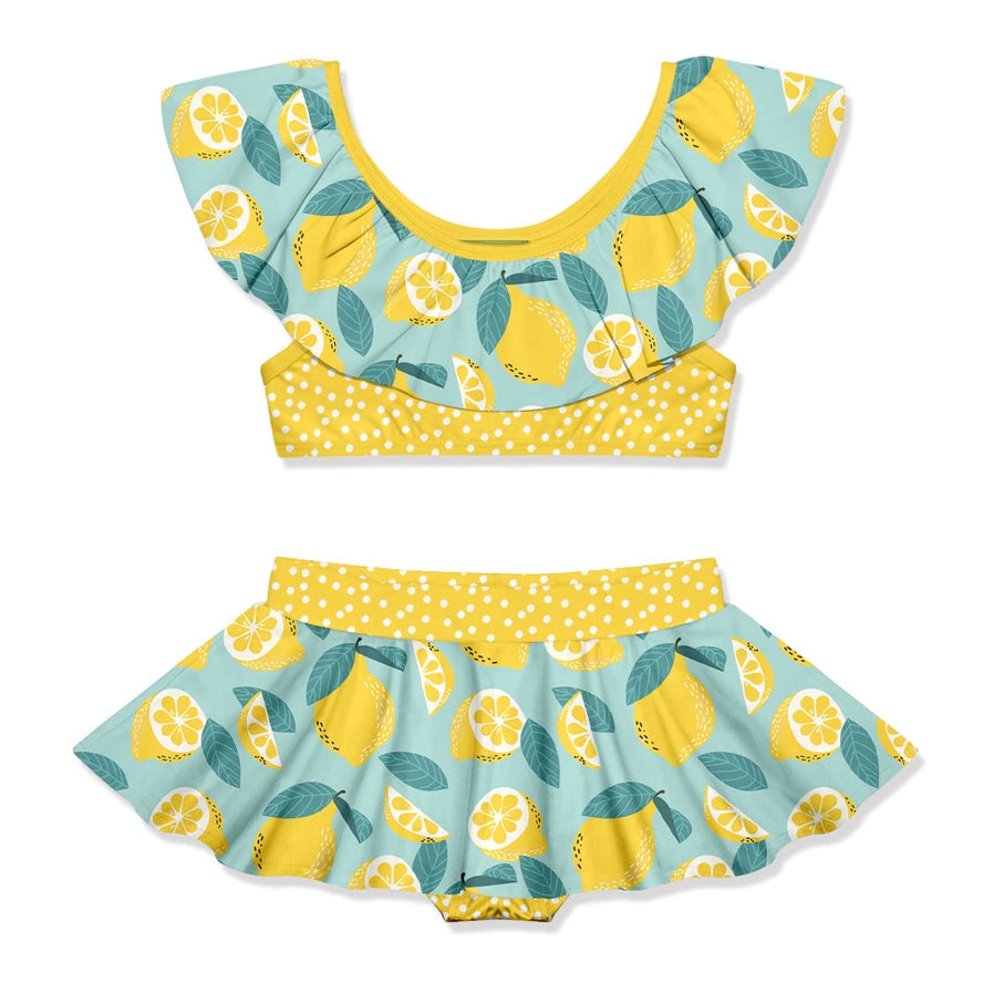 Girls Lemon Ruffle-Neck Skirted Bikini Swimsuit