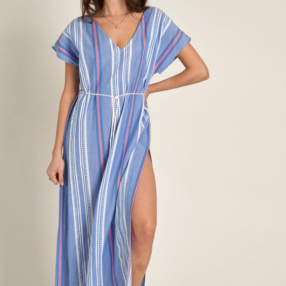 Short Sleeve Embroidered Cover Up Dress with Slit