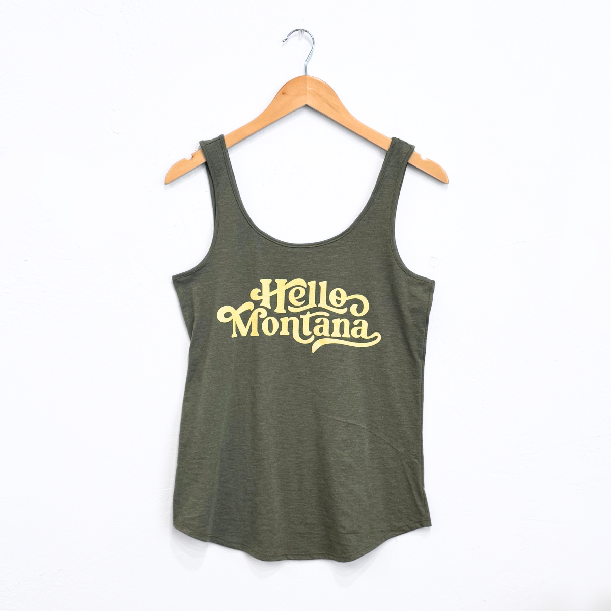 Hello Montana Ladies Tank - Olive - The Montana Scene