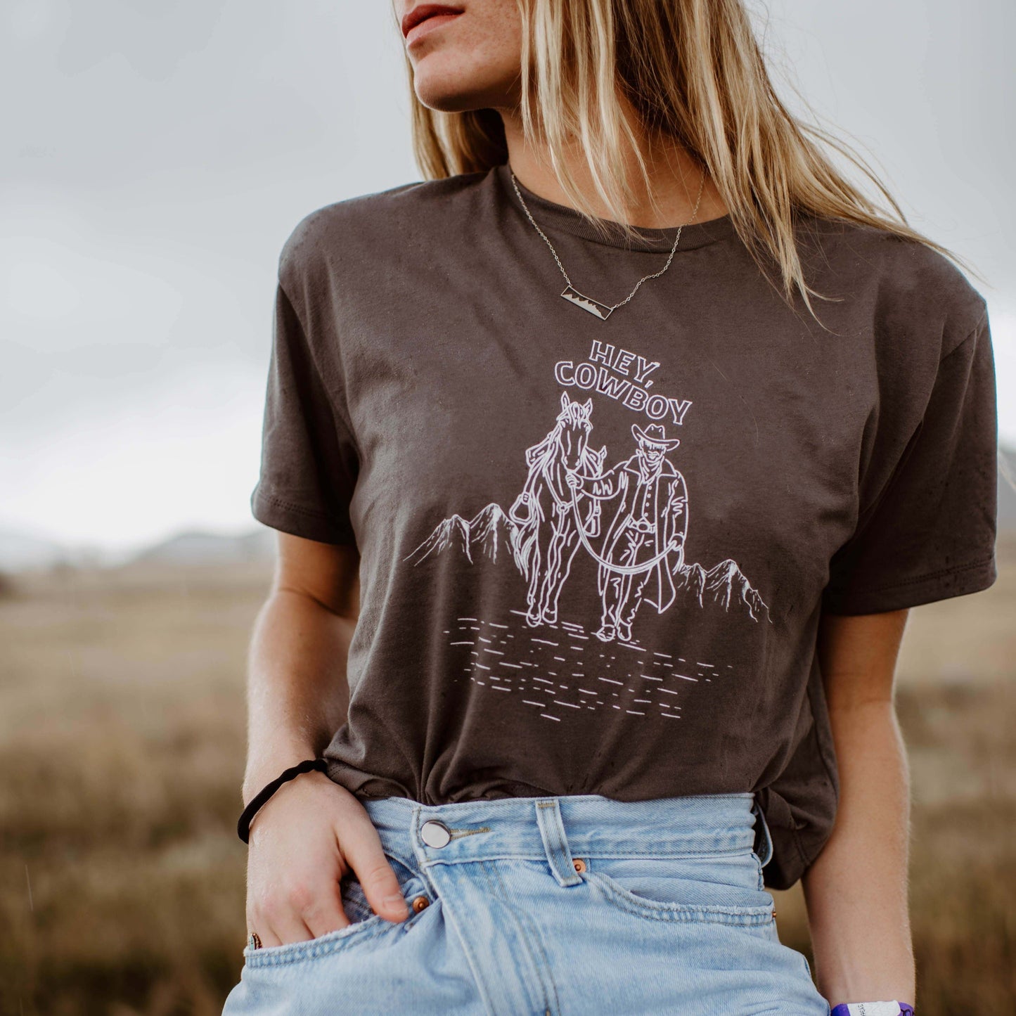 Hey Cowboy Ladies Crop Tee - Washed Black - Discontinued - The Montana Scene