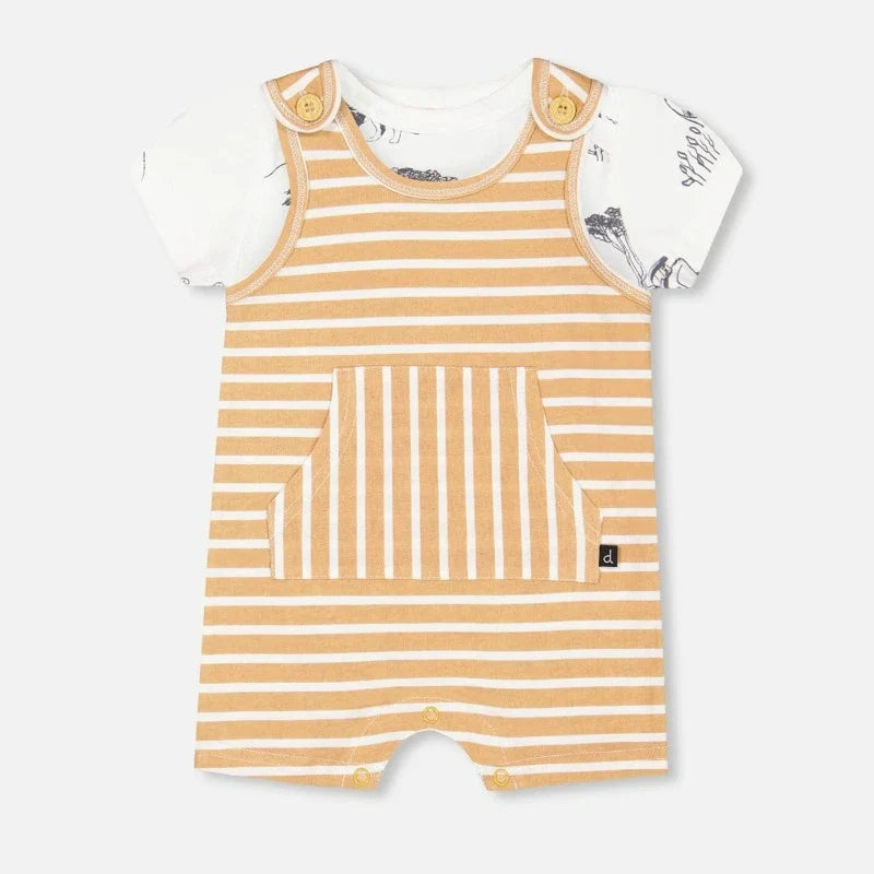 Organic Cotton Onsie and Shortall Set  - Sand Stripe