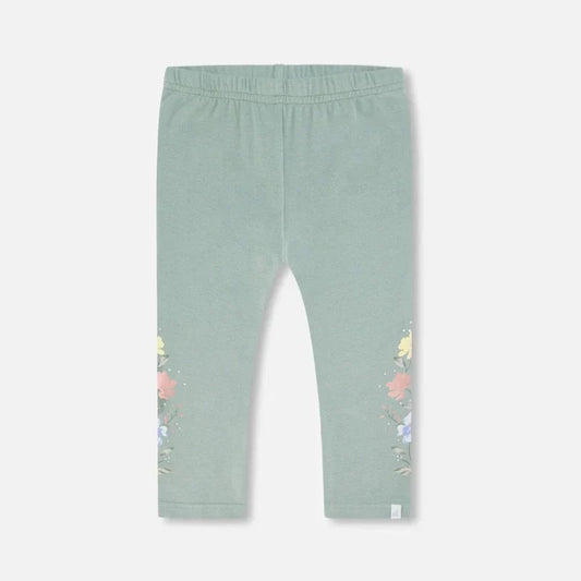 Girls Organic Cotton Capri - Green/Flowers