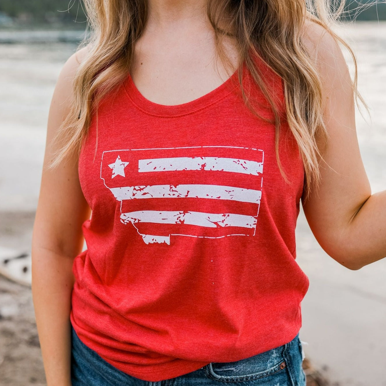 Montana Patriotic Ladies Racerback Tank - Red Frost - The Montana Scene