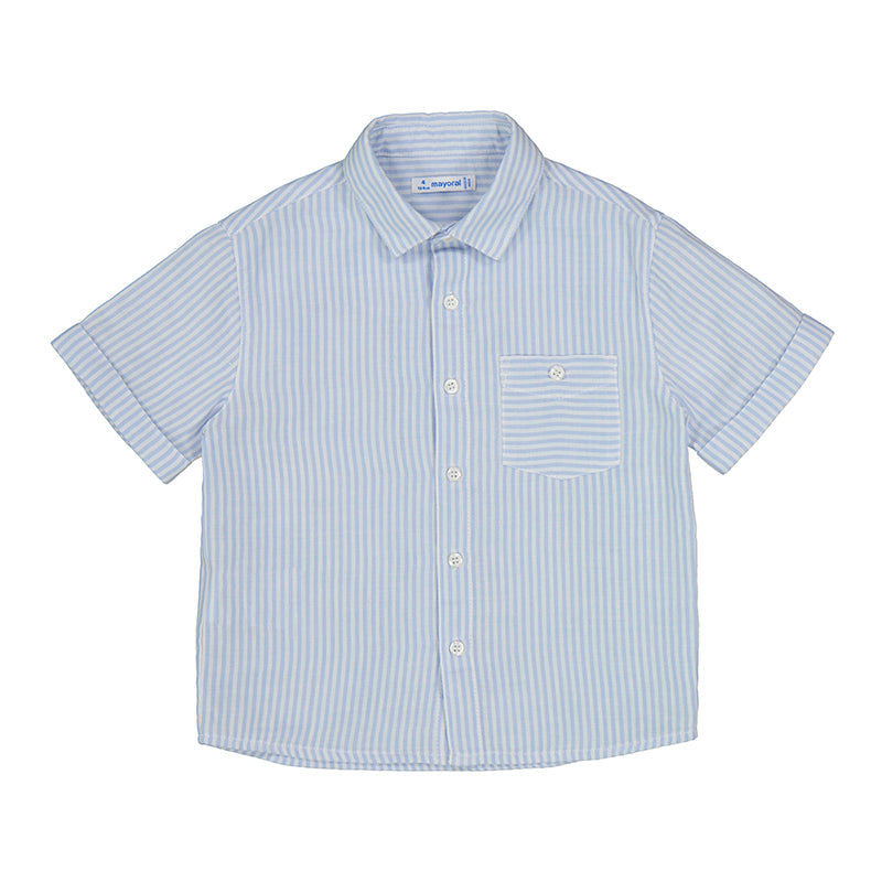 Boys Short Sleeve Button Down - Light Blue Stripe