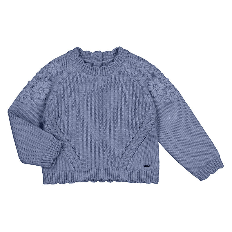 Baby Girl Sweater W/Embroidered Flowers - Blue
