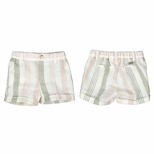 Infant Boy Linen Cotton Shorts - Eucalyptus/Beige