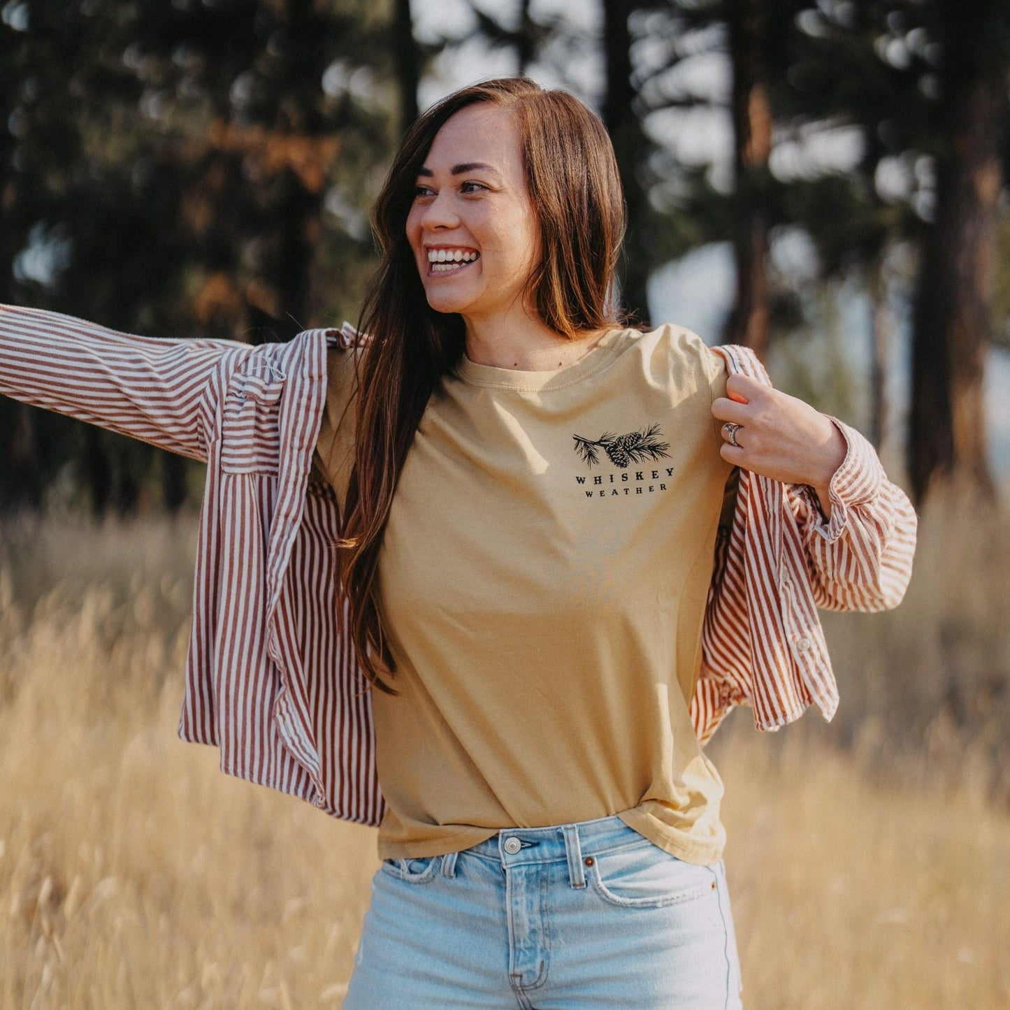 Whiskey Weather Ladies Tee - Faded Mustard - The Montana Scene