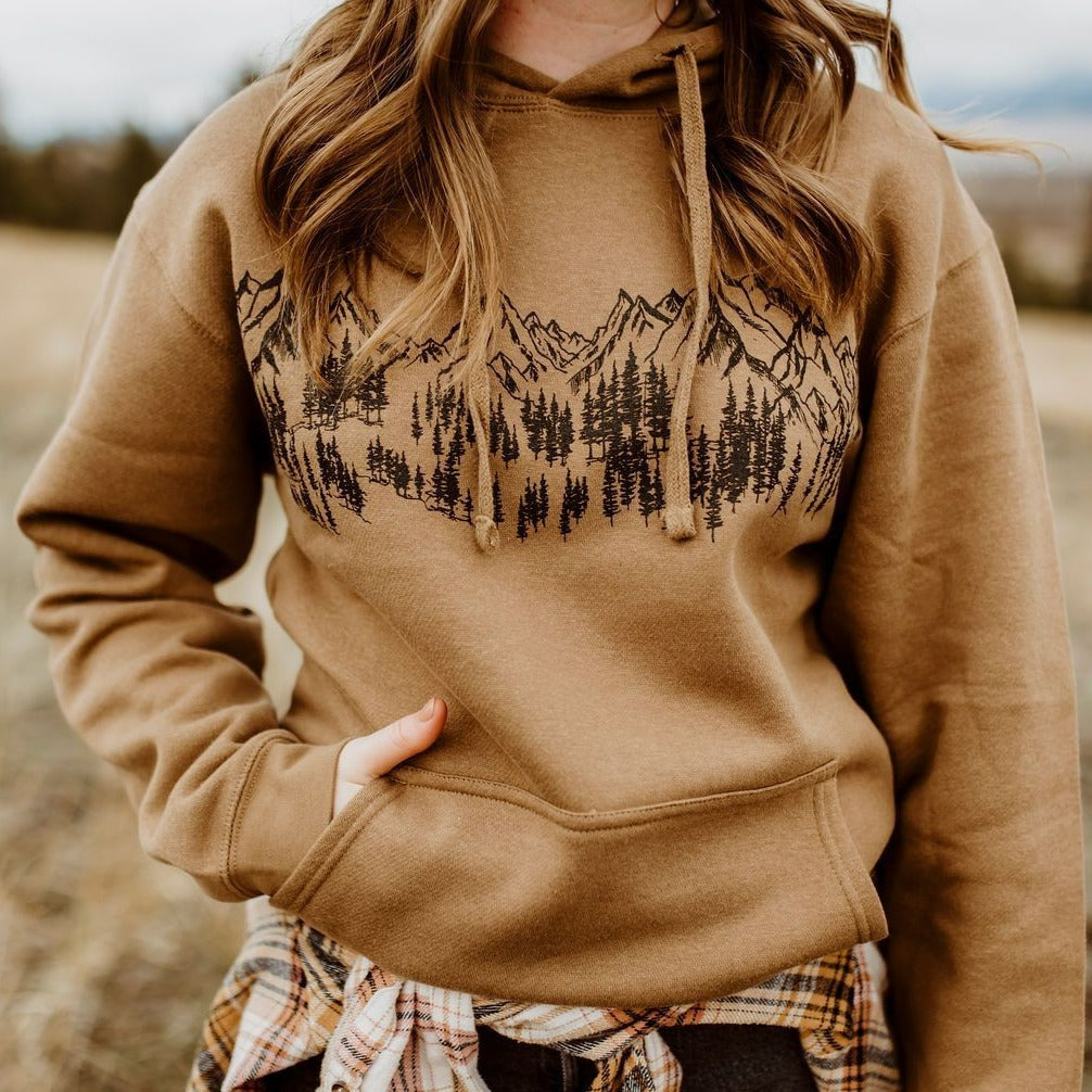 Mountain Sketch Unisex Hoodie- Camel - The Montana Scene