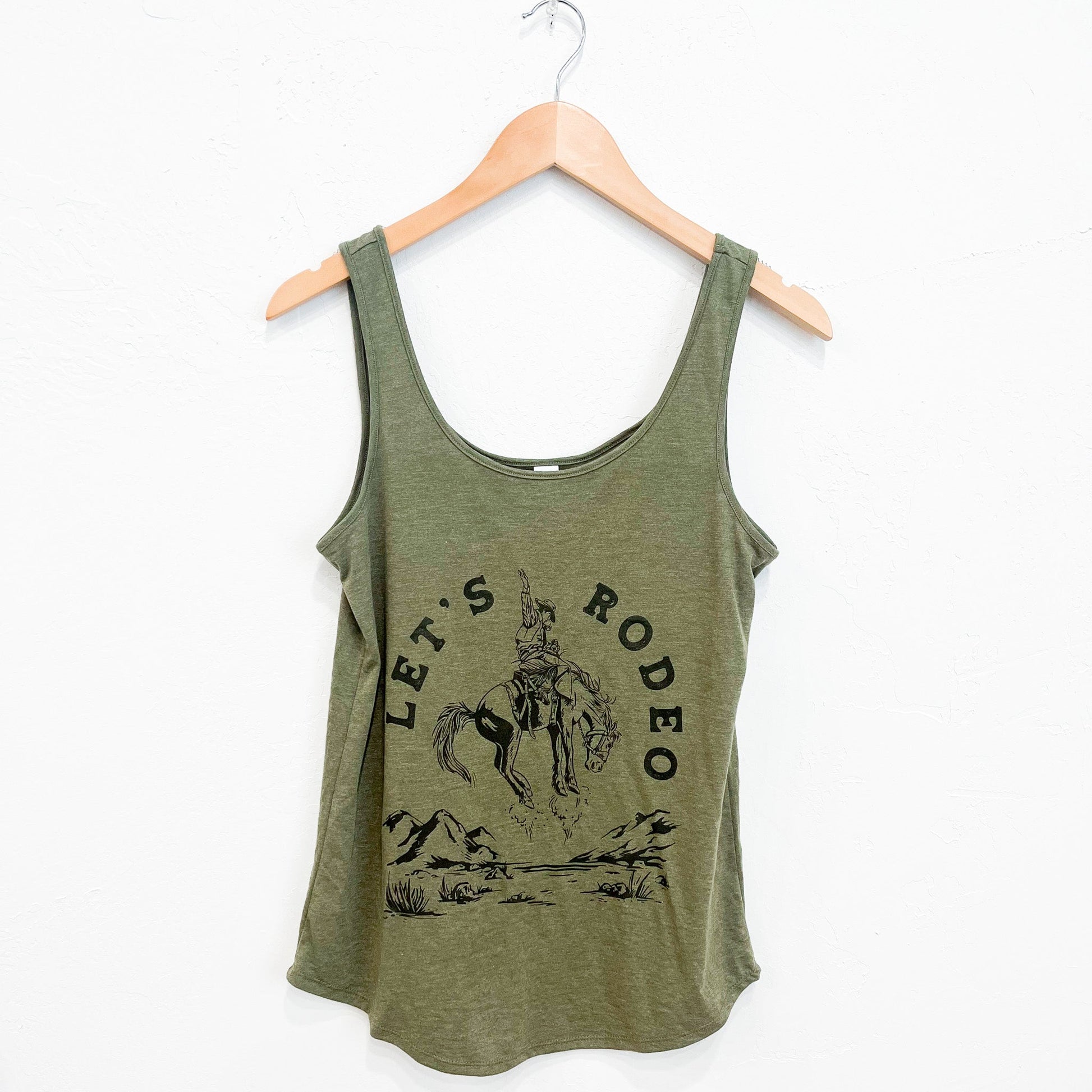 Let's Rodeo Ladies Tank - Olive - Discontinued - The Montana Scene