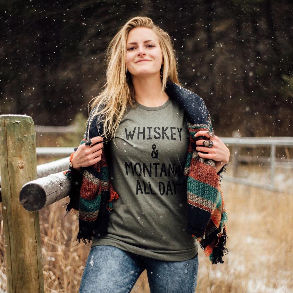 Whiskey & Montana All Day Unisex Tee - Military Green - The Montana Scene